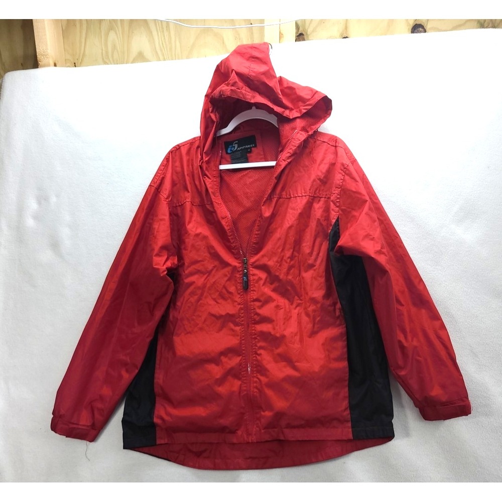 i5 Apparel Red Water Resistant  Zip Windbreaker‎ Rain Jacket Hooded Medium